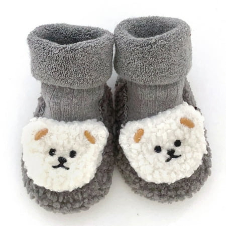 Cathalem Toddler Dress Casual Shoes Baby Winter Shoes Floor Thickened In Autumn And Winter Children Cartoon Girls Soft Sole Boots Shoes Grey 12 Months