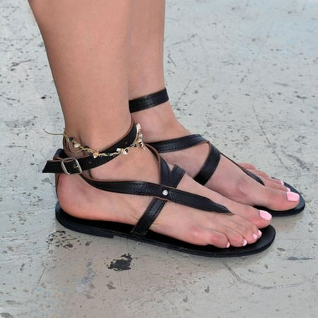 Sandals Women Dressy summer Buckle Sandals Open Shoes Flip Flat Toe Strap Flip Flop Beach Women s Sandals