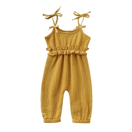 Mikrdoo Newborn Baby Girls Jumpsuit 6-9M Suspender Jumpsuit Romper Summer Yellow