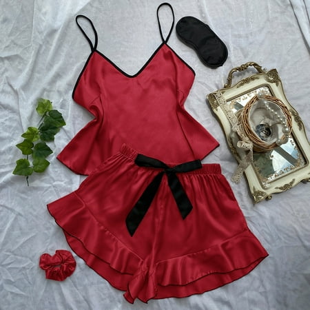 New Solid Bow Tie Ice Silk Pajamas Women s Thin Home Suspender Shorts Set Light Two Piece Home Clothes Women Pajama Sets Red M
New Solid Bow Tie Ice Silk Pajamas Women s Thin Home Suspender Shorts Set Light Two Piece Home Clothes Women Pajama Sets Red M
