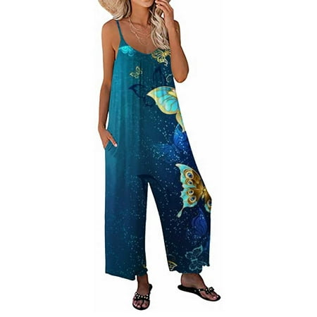Voncos Womens Pants Clearance- Printed Jumpsuit Pajamas Casual Sling Wide Leg Long Pants Blue L
Voncos Womens Pants Clearance- Printed Jumpsuit Pajamas Casual Sling Wide Leg Long Pants Blue L