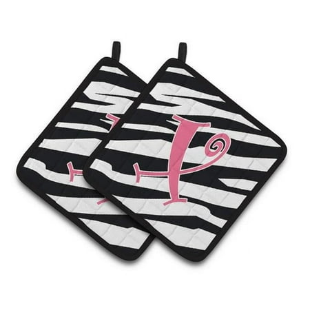 Monogram Initial X Zebra Stripe & Pink Pair of Pot Holders