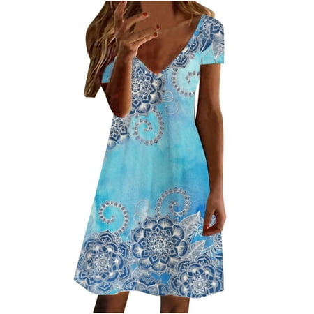 Juebong Women Sundress Casual V Neck Summer Floral Printed Short Sleeve Dress Beach A Line Dress
Juebong Women Sundress Casual V Neck Summer Floral Printed Short Sleeve Dress Beach A Line Dress