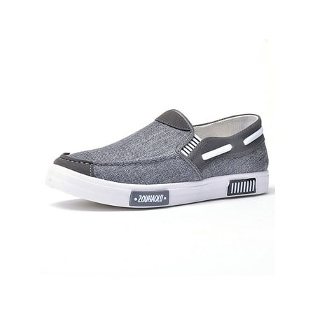 UKAP Mens Canvas Loafers Comfort Casual Shoes Wide Width Flats Non-Slip Boat Shoe Men Slip On Lightweight Gray 7.5