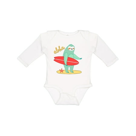 Inktastic Beach Sloth Surfing Aloha Gift Baby Boy or Baby Girl Long Sleeve Bodysuit