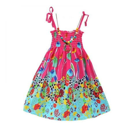 BULLPIANO Toddler Kids Girls Slip Dress Sleeveless Straps Floral Elastic Casual Swing Sundress