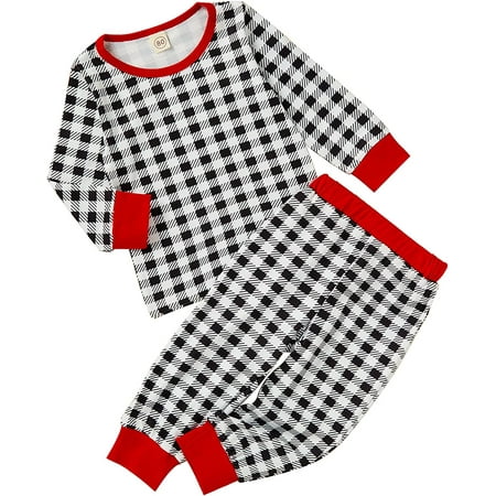 Zukuco Toddler Baby Boy Clothes Newborn Boy Outfits Plaid Print Long Sleeve Tops Romper+Long Pants Clothing Set