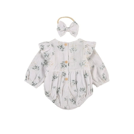 Ehfomius Baby Girls Spring Fall Floral Print Clothes Long Sleeve O-Neck Romper with Ruffles+Headband 2PCs Set
Ehfomius Baby Girls Spring Fall Floral Print Clothes Long Sleeve O-Neck Romper with Ruffles+Headband 2PCs Set