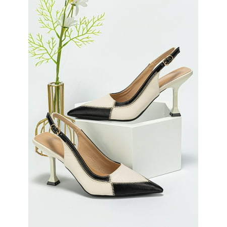 Two Tone Stitch Detail Slingback Pumps Women‘s Footwear