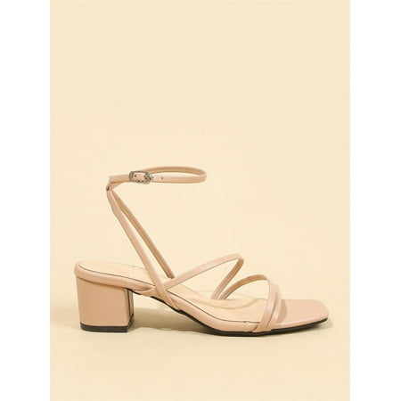 Women s Chunky Heeled Comfy Ankle Strap Shoes Sandals Beige CN37(6.5)