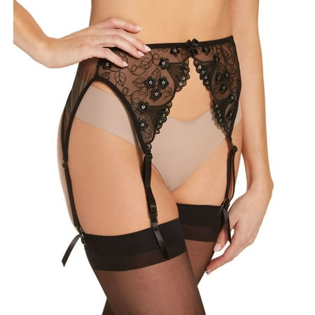 Women s Shirley of Hollywood 677 Embroidered Garter Belt (Black L/XL)