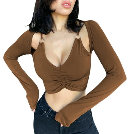 Womens Hollow Out Crop Top Twist Drawstring Front Ruched Corset Long Sleeve Tshirt Sexy Bandage Lace Up Open Chest Shirts
Womens Hollow Out Crop Top Twist Drawstring Front Ruched Corset Long Sleeve Tshirt Sexy Bandage Lace Up Open Chest Shirts