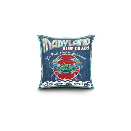 Baltimore, Maryland - Blue Crabs Vintage Sign - Lantern Press Artwork (16x16 Spun Polyester Pillow, Square)
