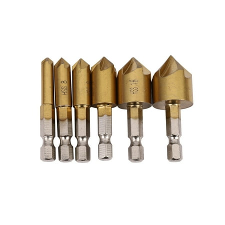6 x 5 Flute 90degree 1/4inch Hex HSS Countersink Drill Bit Set Chamfer Cutter 6-19
6 x 5 Flute 90degree 1/4inch Hex HSS Countersink Drill Bit Set Chamfer Cutter 6-19