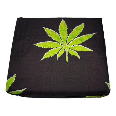 Marijuana Leaf Weed Pot Cannibis Leaf on Black Background Sheet Set Queen Size