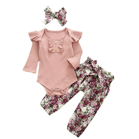 EHTMSAK Newborn Infant Baby Toddler Girl 3PCS Long Sleeve Outfits Clothing Set Bodysuit and Floral Pants Set Ruffle with Headband Pink 0-2Y 80
EHTMSAK Newborn Infant Baby Toddler Girl 3PCS Long Sleeve Outfits Clothing Set Bodysuit and Floral Pants Set Ruffle with Headband Pink 0-2Y 80