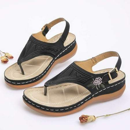 Alueeu Women s sandals Summer Flip Flops Fashion Flower Causal Wedges Embroidery Women Shoes