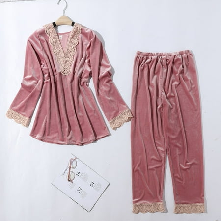 Mrat Pajama Sets Soft Long Sleeve Pajamas Nightgown Ladies Gold Velvet Embroidered lace Long Sleeve Shirt Trousers Pajama Tops and Shorts Sleepwear
Mrat Pajama Sets Soft Long Sleeve Pajamas Nightgown Ladies Gold Velvet Embroidered lace Long Sleeve Shirt Trousers Pajama Tops and Shorts Sleepwear