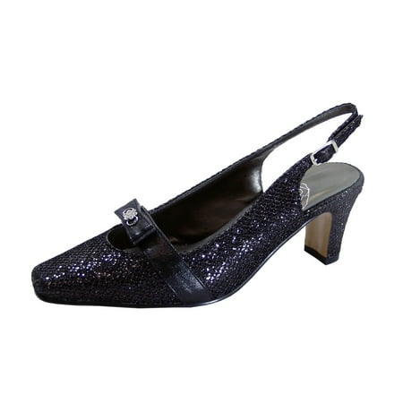 FLORAL Nova Women s Wide Width Pleated Upper Slingback Pumps BLACK 7