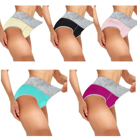 Lmtime Women s Standard Cotton Stretch High-Cut Bikini Panty 5Pcs