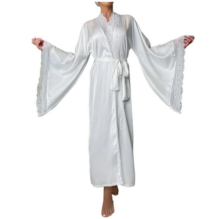 Women s Ice Silky Robe With Trim Silky Kimono Feather Trim Cuffs Long Bathrobe With Tie
Women s Ice Silky Robe With Trim Silky Kimono Feather Trim Cuffs Long Bathrobe With Tie