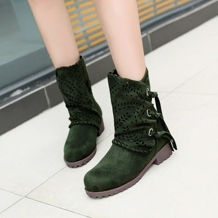 

Women s Winter Suede Cut Out Ankle Boots With Chunky Heels And Low Drum In Solid Color