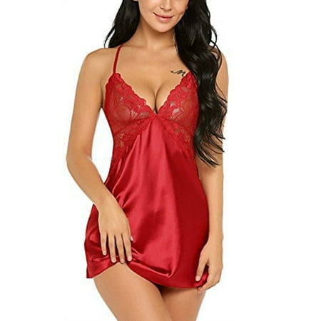 Ladies Sexy Pajamas Silk Back Cross Strap Lingerie