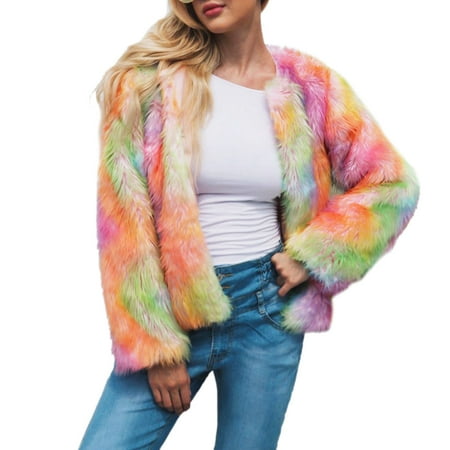 Women's Fashionable Long Sleeve Lapel Faux Fur Shearling Shaggy Short Coat Jacket