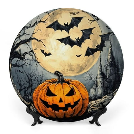 FUMJ Bats Full Moon Pumpkin Bone China Decorative Plate Room Decoration 10x10inch
FUMJ Bats Full Moon Pumpkin Bone China Decorative Plate Room Decoration 10x10inch