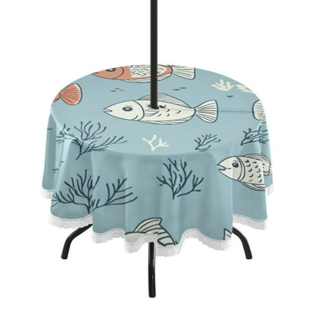 60 Outdoor Round Tablecloth with Umbrella Hole & White Lace Trim Waterproof Patio Table Cover for Garden Kitchen Dining Cartoon Fish 
60 Outdoor Round Tablecloth with Umbrella Hole & White Lace Trim Waterproof Patio Table Cover for Garden Kitchen Dining Cartoon Fish