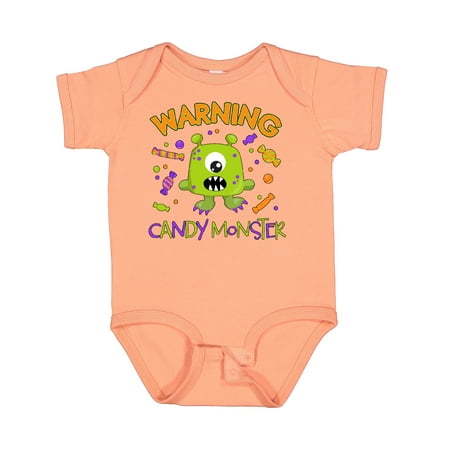 Inktastic Warning Candy Monster with Candy and Cute Green Monster Gift Baby Boy or Baby Girl Bodysuit
