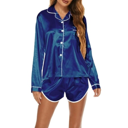 MINZON Womens Silk Satin Pajamas Two Piece Set Button Sleepwear Long Sleeve Top Shorts Loungewear Ladies Nightgown
MINZON Womens Silk Satin Pajamas Two Piece Set Button Sleepwear Long Sleeve Top Shorts Loungewear Ladies Nightgown