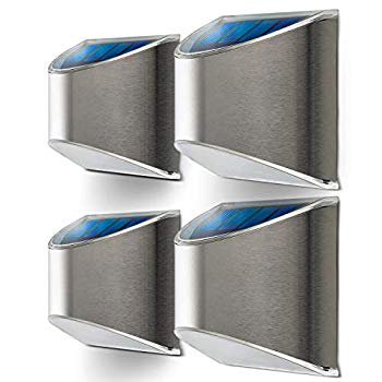 Security Solar Wall Lights - Outdoor Solar Fence Post and Step Lights, Weatherproof with No Wiring Required, Stainless Steel (4-Pack)