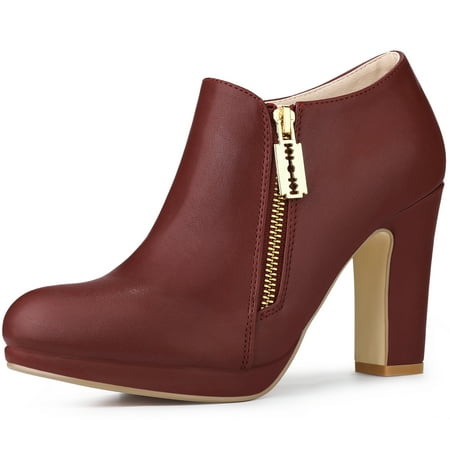 Unique Bargains Women s Chunky High Heel Platform Round Toe Ankle Boots