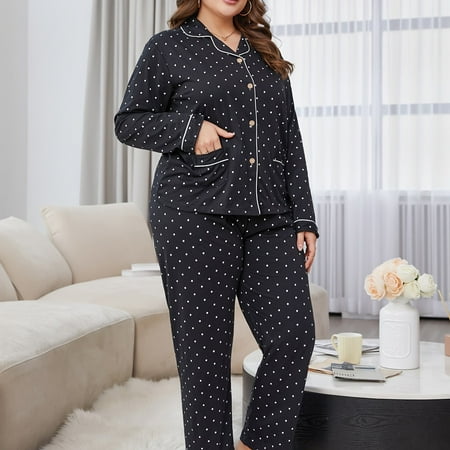 Plus Size Polka Dot Print Long Sleeve Tops & Pants 2pcs Pajama Set Women‘s Plus Casual Comfort 2pcs Loungewear Set
Plus Size Polka Dot Print Long Sleeve Tops & Pants 2pcs Pajama Set Women‘s Plus Casual Comfort 2pcs Loungewear Set