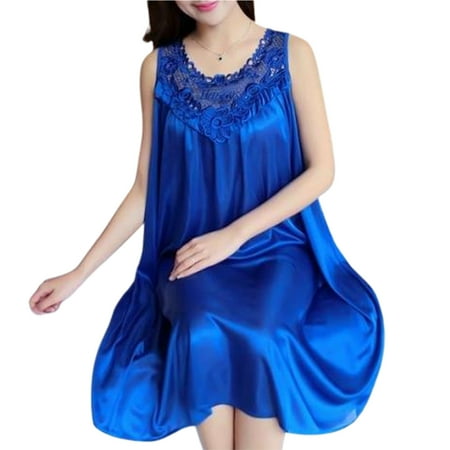 HoWD Female Nightgown Sleeveless Lace Stitching V-neck Sexy Women Faux Silk Sleepwear for Lady
HoWD Female Nightgown Sleeveless Lace Stitching V-neck Sexy Women Faux Silk Sleepwear for Lady