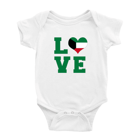 Love Kuwait Flag Heart Cute Baby Romper (White 0-3 Months)