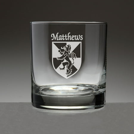 Matthews Irish Coat of Arms Tumbler Glasses - Set of 4 (Sand Etched)