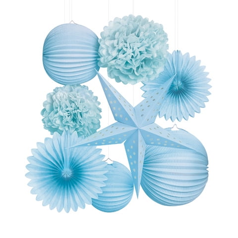 Darice Paper Party Decorations Kit, Light Blue, 8pcs