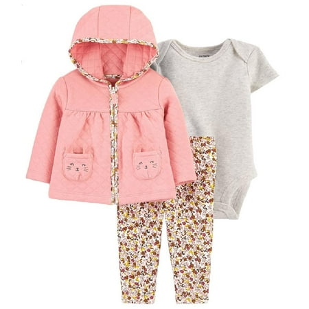 Carters Baby Girls 3 Piece Cardigan Bodysuit and Pants Set (Cute N Comfy 12 Months)
