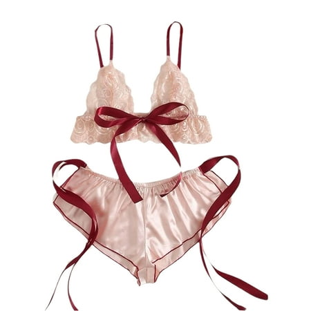 Women s Sexy Silk Satin Two-Piece Lingerie Pajamas Set Color Block See-through Bandage Bra + Lace Up Bowknot Shorts Sleepwear Set
Women s Sexy Silk Satin Two-Piece Lingerie Pajamas Set Color Block See-through Bandage Bra + Lace Up Bowknot Shorts Sleepwear Set