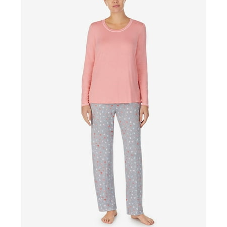 Cuddl Duds Womens Solid Top & Printed Pants Pajama Set Grey Print Small
