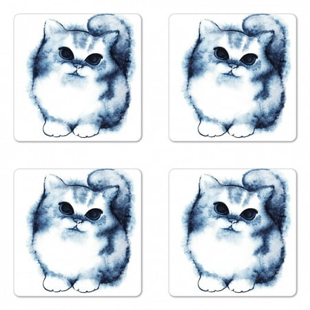Navy Blue Coaster Set of 4 Kitty Paint with Distressed Color Features Fluffy Cat Best Companion Ever Square Hardboard Gloss Coasters Standard Size Grey White by Ambesonne 
Navy Blue Coaster Set of 4 Kitty Paint with Distressed Color Features Fluffy Cat Best Companion Ever Square Hardboard Gloss Coasters Standard Size Grey White by Ambesonne