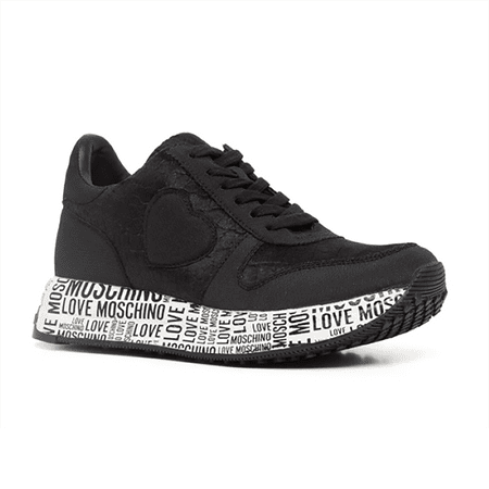 Love Moschino Women s Black Lace Up Sneakers with Logo Soles