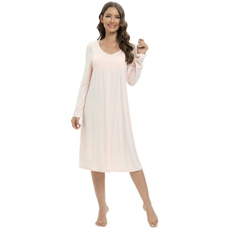 Women s Long Sleeve Nightgowns Soft Modal Night Shirt V Neck Sleep Shirt With Chest Pad
Women s Long Sleeve Nightgowns Soft Modal Night Shirt V Neck Sleep Shirt With Chest Pad