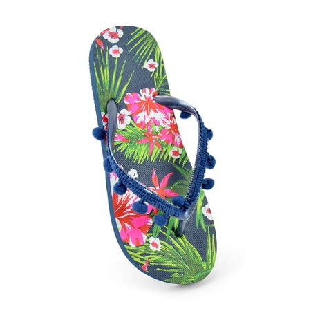 KS Brands Womens Pom Pom Flip Flops