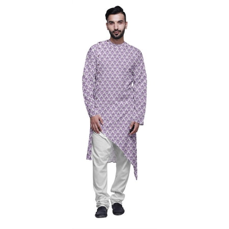 Atasi Indian Asymmetric Party Wear Kurta With White Churidar Pajama Set For Men