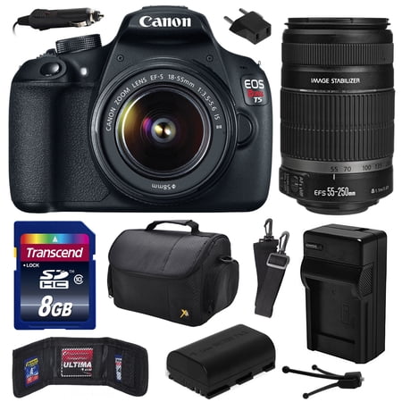 Canon EOS Rebel T5 (1200D) Digital SLR Camera with EF-S 18-55mm IS II and EF-S 55-250mm f\/4-5.6 IS II Lens with 8GB Memory + Large Case + Battery + Charger + Memory Card Wallet + Cleaning Kit 9126B003
