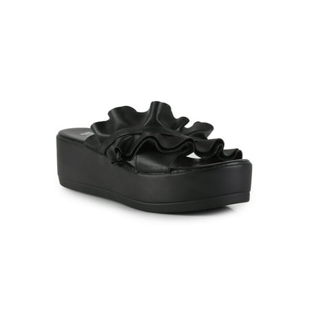 Ruffled Criss Cross Women s Platform Slide Sandals