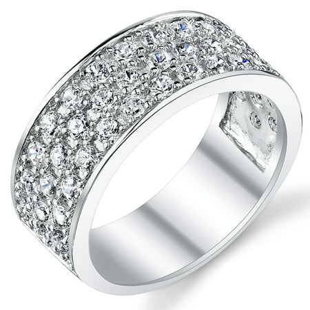 Sterling Silver Men's Wedding Band Engagement Ring With Cubic Zirconia CZ 9MM 3 Row